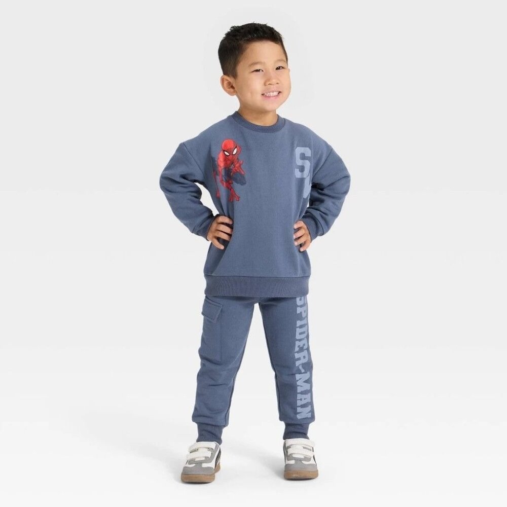 NWT Toddler Boys' 2pc Marvel Spider-Man Fleece Pullover and Bottom Set - Blue 2T